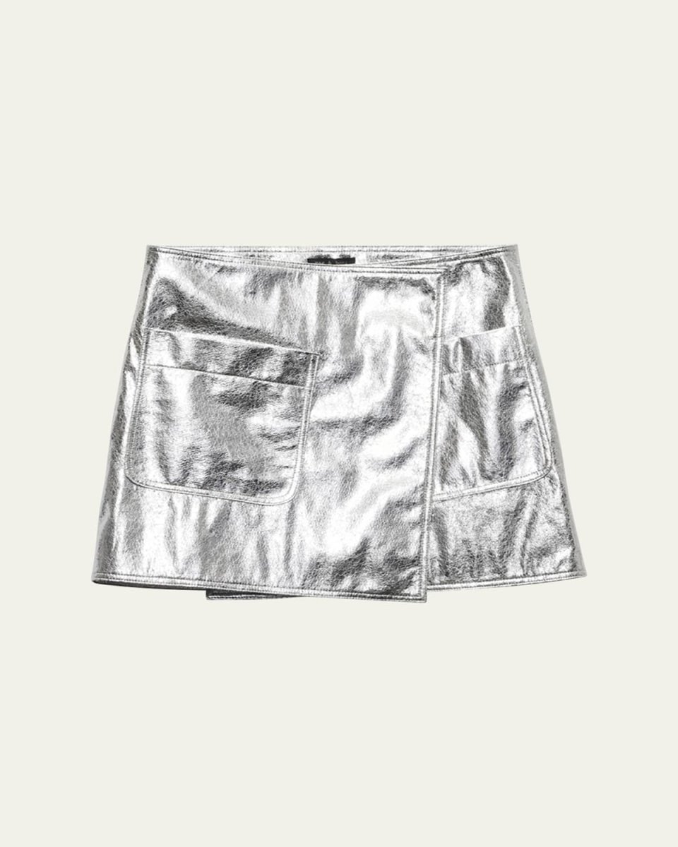 Kyla Foil Faux Leather Wrap Skirt